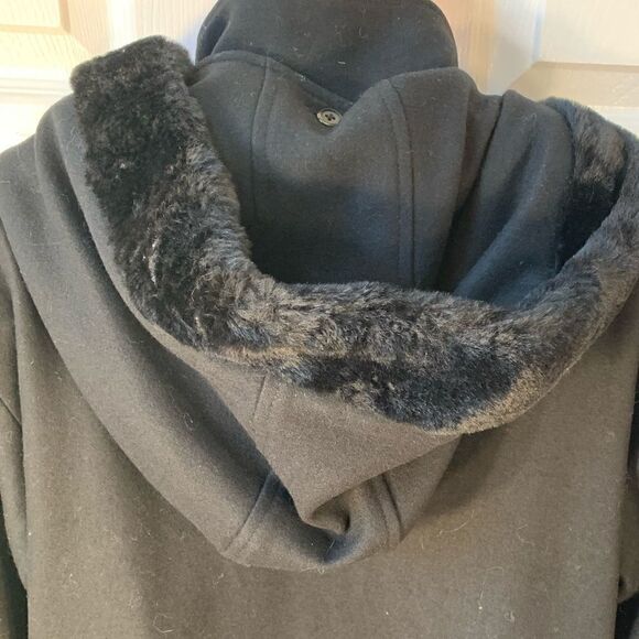 BLACK HERMAN KAY CAR COAT HOOD w FAUX FUR SIZE 8 - Picture 7 of 8
